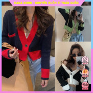 [ÁO CHOÀNG NỮ ] Cardigan Len Mỏng Phối Màu-Áo Len Croptop Tay Dài Mix Quần, Chân Váy Siêu Trendy